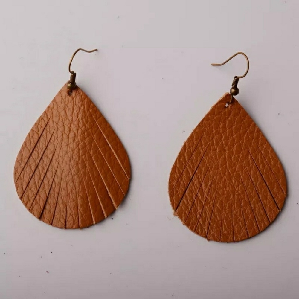 Womens Brown Leather Earrings